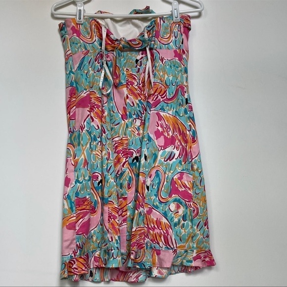 Lilly Pulitzer 2 Strapless Ruffles Shift Dress Flamingos Tropical Boned - Picture 2 of 2